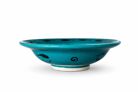 Selçuklu Balık ve Yaprak Desenli Kenarlı Tabak (19cm)