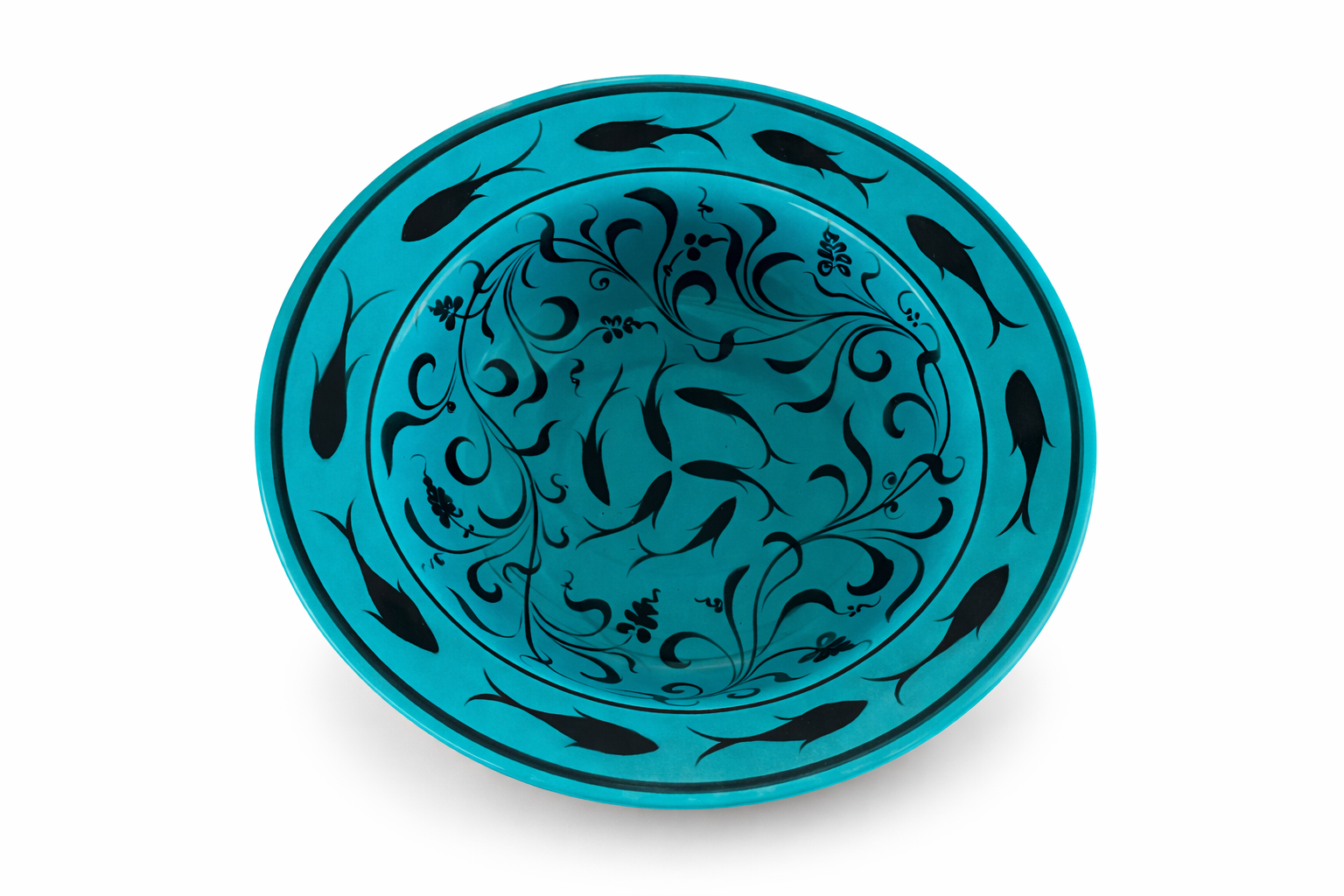 Selçuklu Balık ve Yaprak Desenli Kenarlı Tabak (19cm)