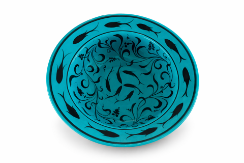 Selçuklu Balık ve Yaprak Desenli Kenarlı Tabak (19cm)