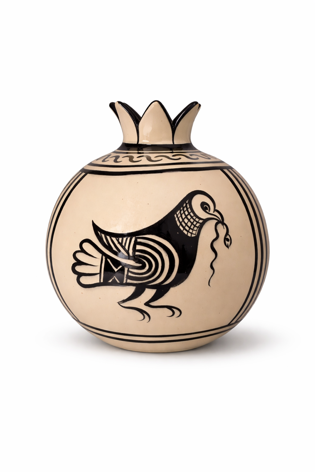 Selçuklu Stilize Kuş Desenli Dekoratif Nar Obje (12 cm)