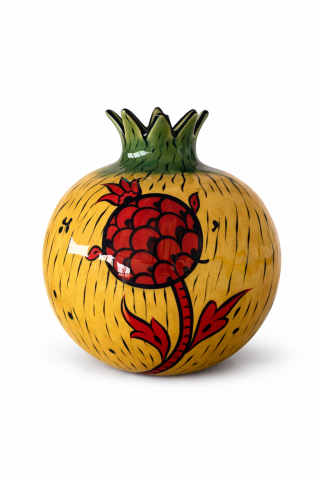 Selçuklu Stilize Nar Desenli Dekoratif Sarı Nar Obje (12 cm)