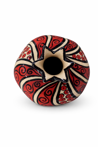 Selçuklu Stilize Kırmızı Siyah Desenli Dekoratif Nar Obje (12 cm)