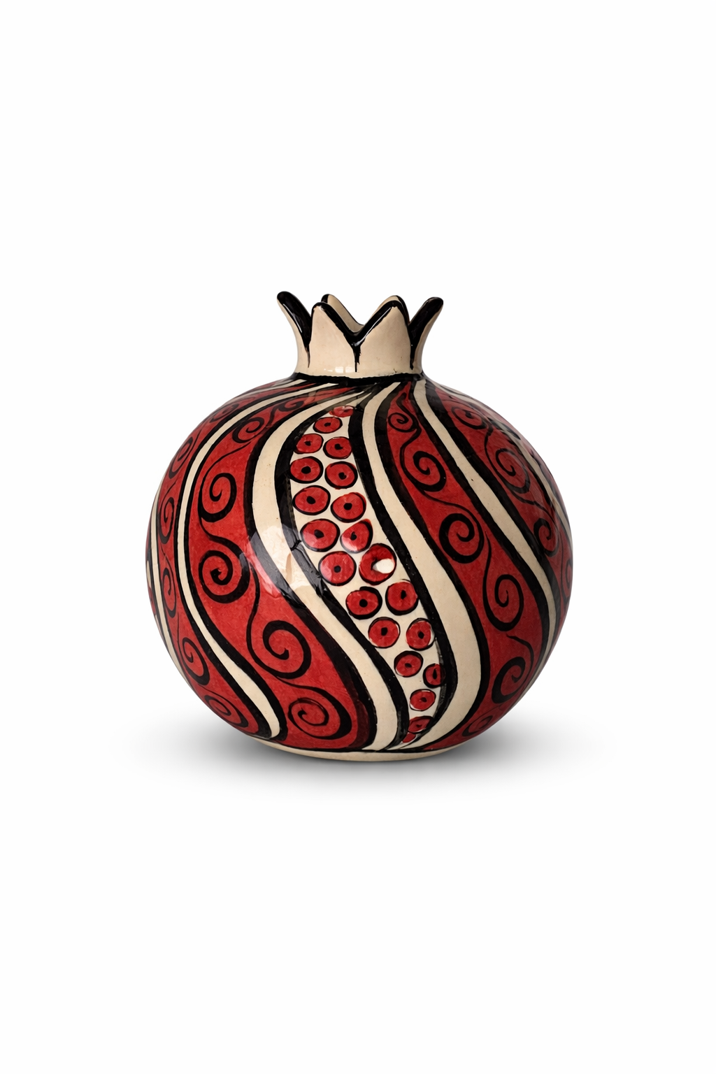 Selçuklu Stilize Kırmızı Siyah Desenli Dekoratif Nar Obje (12 cm)