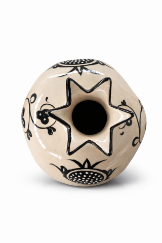 Selçuklu Stilize Nar Desenli Dekoratif Siyah/Beyaz Nar Obje (12 cm)