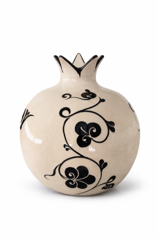 Selçuklu Stilize Nar Desenli Dekoratif Siyah/Beyaz Nar Obje (12 cm)