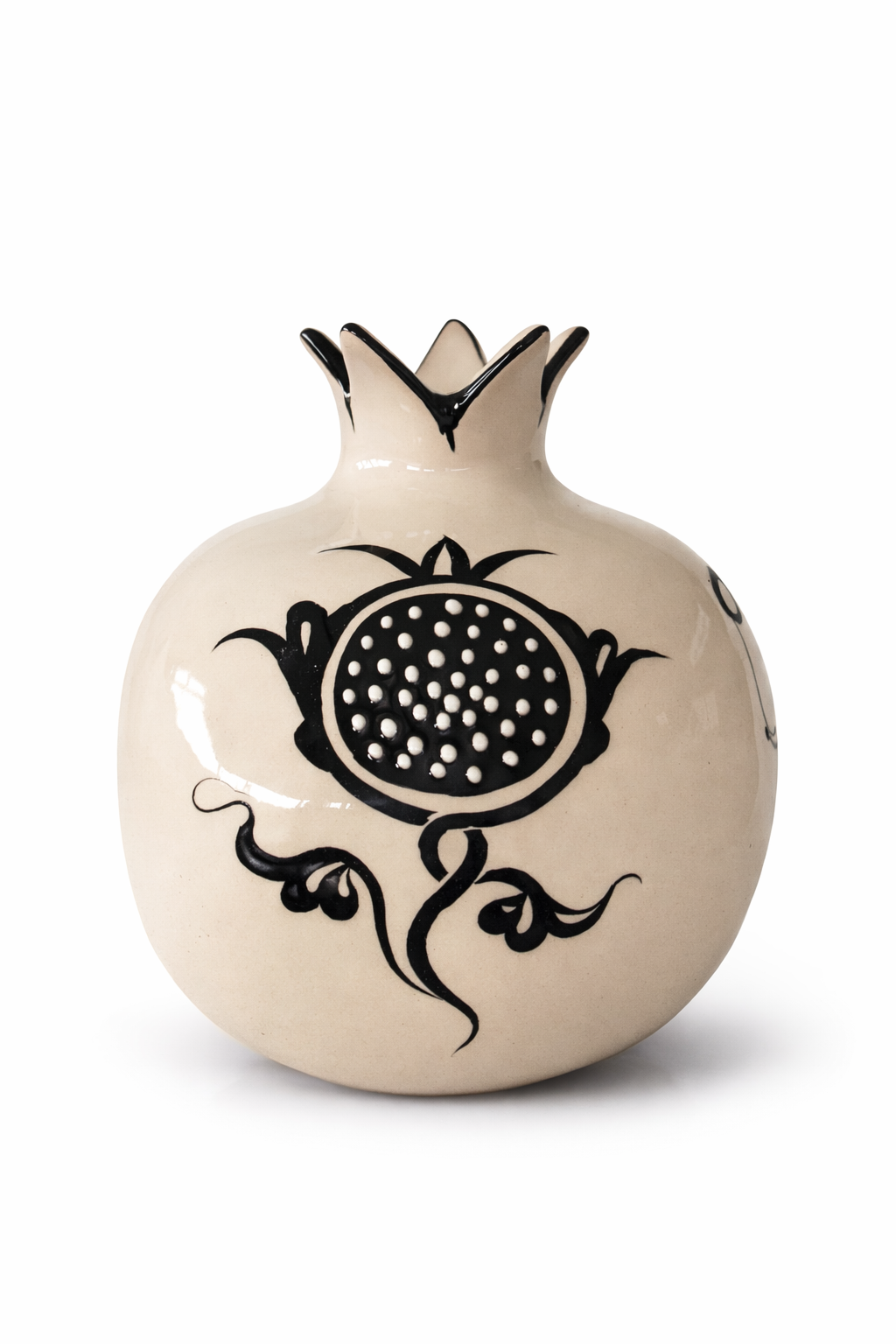 Selçuklu Stilize Nar Desenli Dekoratif Siyah/Beyaz Nar Obje (12 cm)