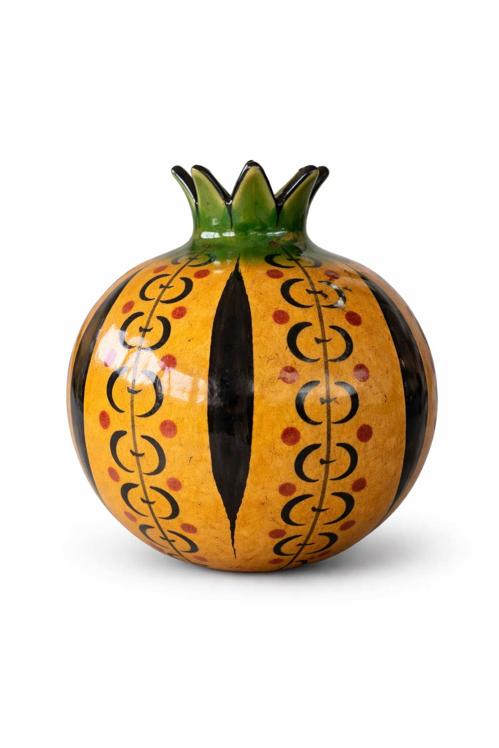 Selçuklu Stilize Nar Desenli Dekoratif Sarı/Yeşil Nar Obje (12 cm)