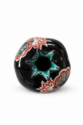 Selçuklu  Stilize Nar Çiçek Desenli Siyah Zeminli Obje Nar  (12 cm)