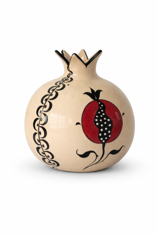 Selçuklu Stilize Nar Desenli Dekoratif Siyah Damarlı Nar Obje (12 cm)