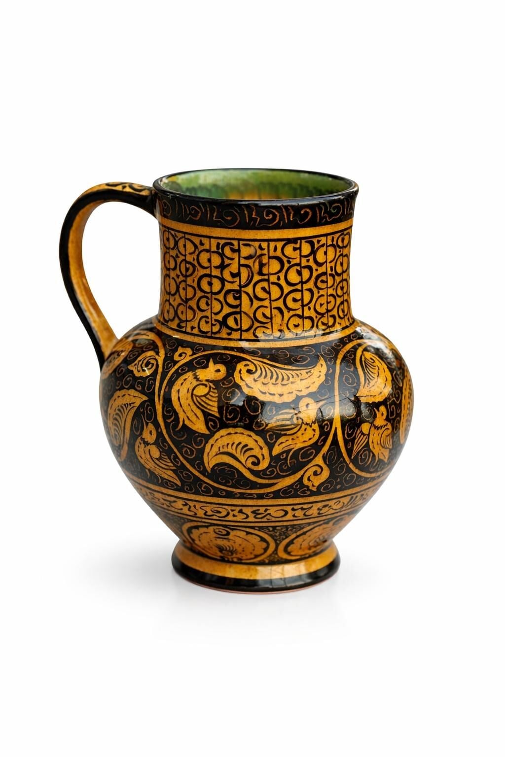 Selçuklu Stilize Doğa ve Kuş Desenli Sarı Maşrapa