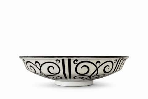 Selçuklu Stilize Hayat Ağacı ve Kuşlu Siyah/Beyaz Tabak 26cm