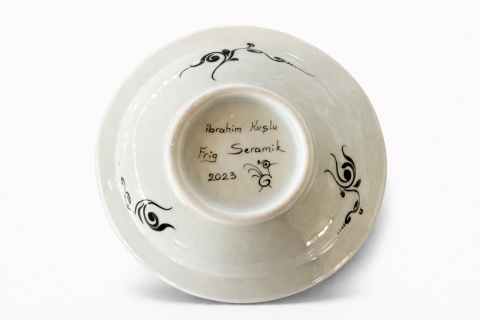 Selçuklu Stilize Kuş Desenli Siyah/Beyaz Kase 19cm