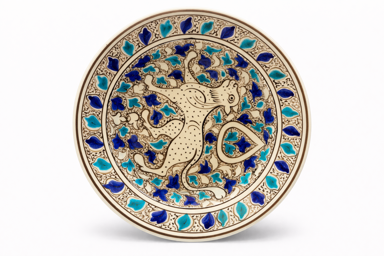 Selçuklu Stilize Aslan ve Doğa Motifli  Kase 19cm