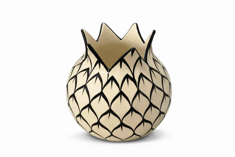 Siyah Beyaz  Desenli Enginar Vazo 13 cm